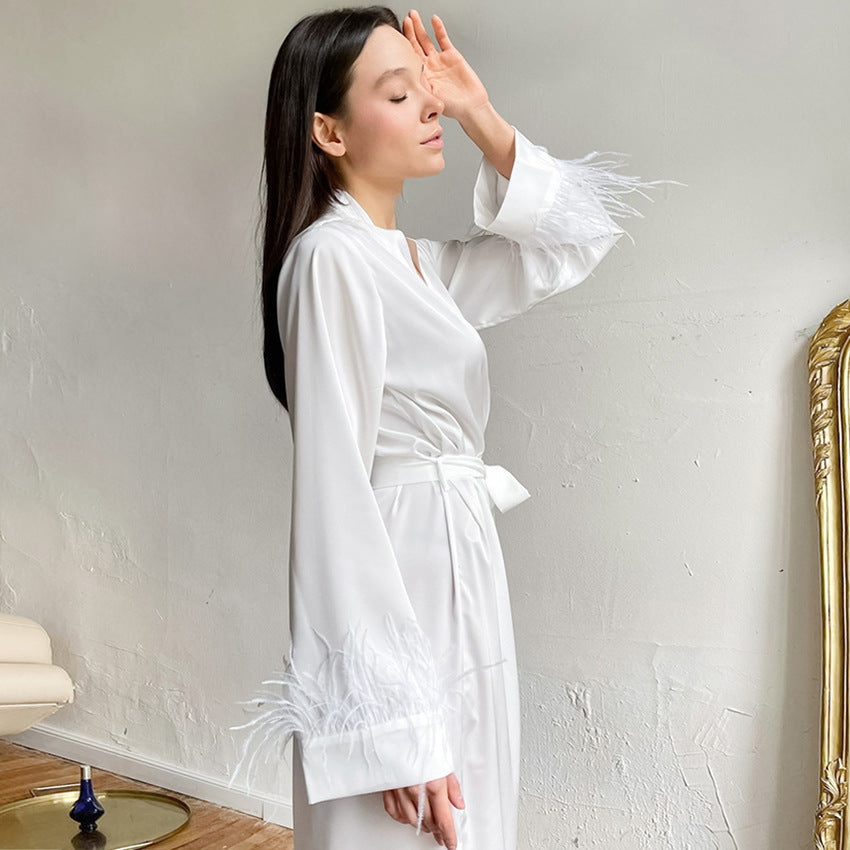 Long Sleeve Nightgown with Feather