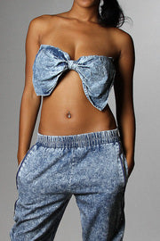 Acid Wash Bow Front Bandeau: A Blend of Sultry Style and Summer Comfort